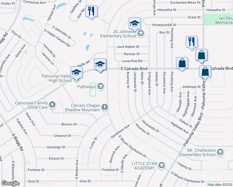map of restaurants, bars, coffee shops, grocery stores, and more near 2080 Laguna Street in Pahrump