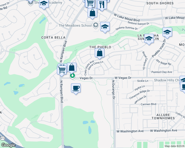 map of restaurants, bars, coffee shops, grocery stores, and more near 8613 Danza Del Sol Drive in Las Vegas