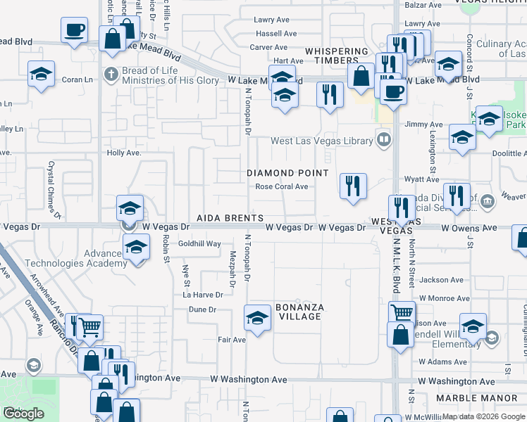 map of restaurants, bars, coffee shops, grocery stores, and more near 2020 Garnet Gable Avenue in Las Vegas