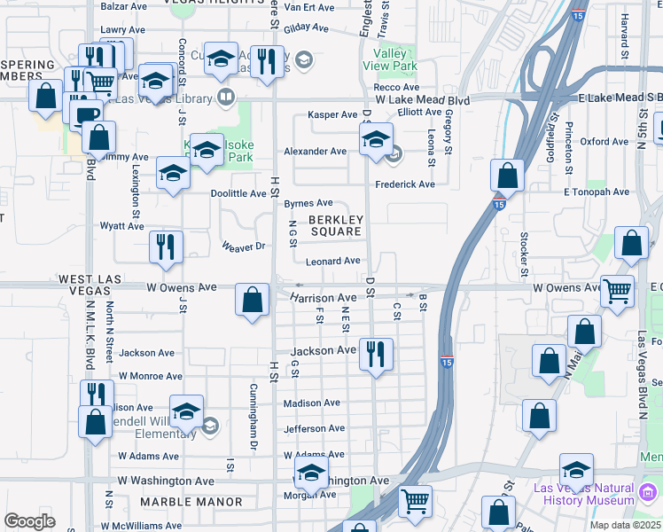 map of restaurants, bars, coffee shops, grocery stores, and more near 509 Leonard Avenue in Las Vegas