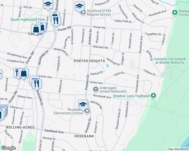 map of restaurants, bars, coffee shops, grocery stores, and more near 2406 Pafford Drive in Nashville