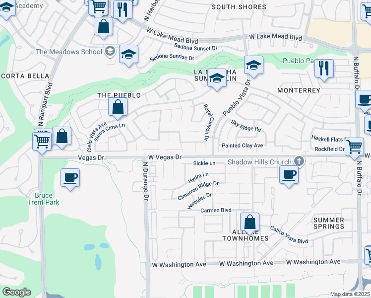 map of restaurants, bars, coffee shops, grocery stores, and more near 1612 North Sand Canyon Drive in Las Vegas