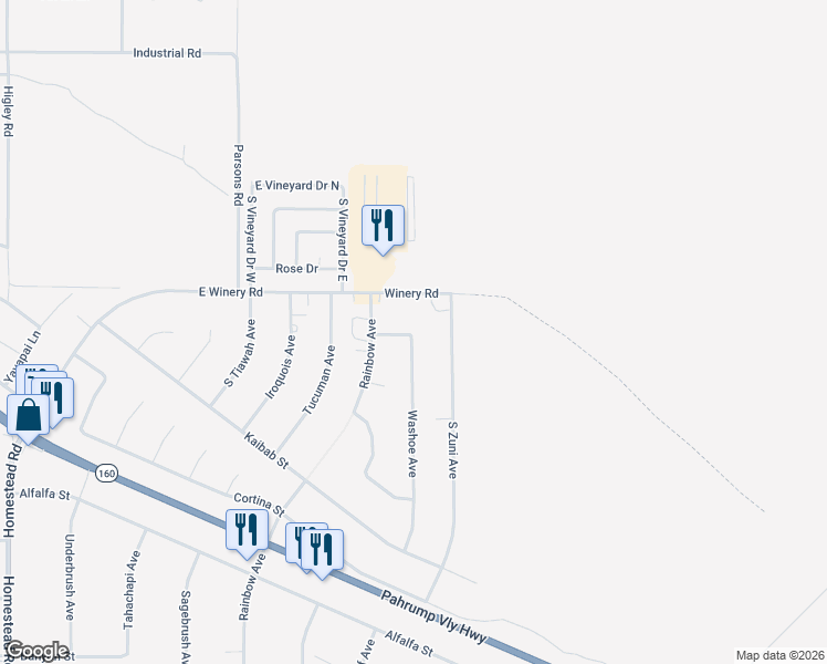 map of restaurants, bars, coffee shops, grocery stores, and more near 3880 Peschutes Street in Pahrump
