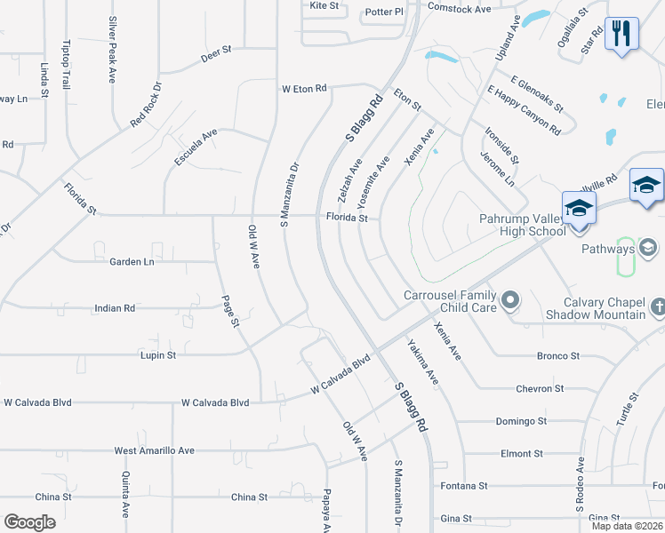 map of restaurants, bars, coffee shops, grocery stores, and more near 2080 South Blagg Road in Pahrump