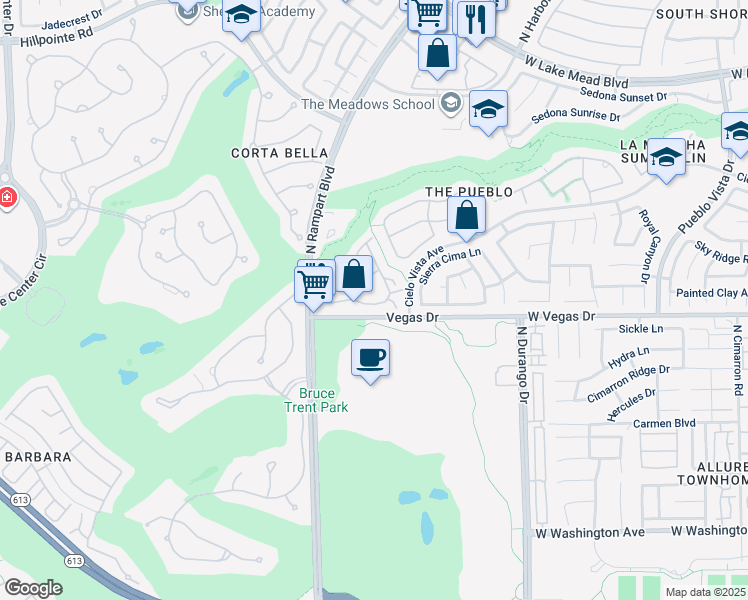 map of restaurants, bars, coffee shops, grocery stores, and more near 8716 Red Brook Drive in Las Vegas