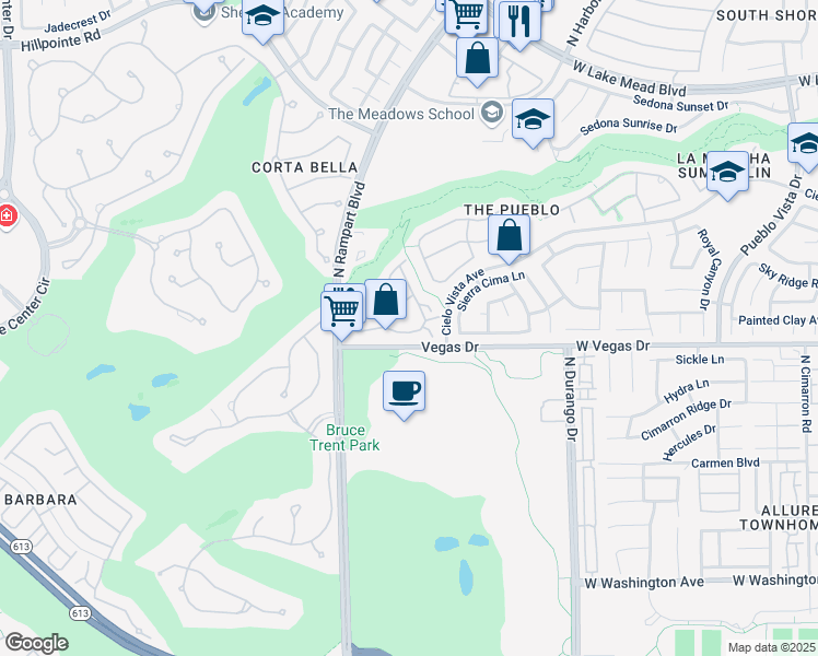 map of restaurants, bars, coffee shops, grocery stores, and more near 8721 Red Brook Drive in Las Vegas