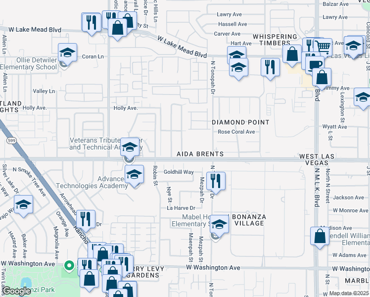 map of restaurants, bars, coffee shops, grocery stores, and more near 1612 Ludwig Drive in Las Vegas
