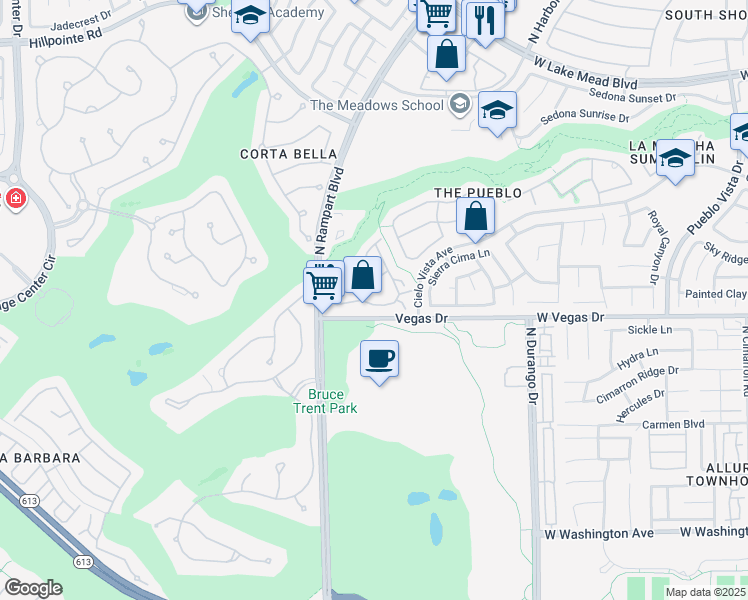 map of restaurants, bars, coffee shops, grocery stores, and more near 8720 Red Brook Drive in Las Vegas