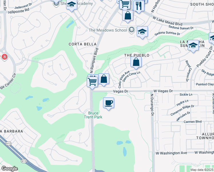 map of restaurants, bars, coffee shops, grocery stores, and more near 8720 Red Brook Drive in Las Vegas