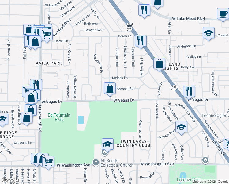 map of restaurants, bars, coffee shops, grocery stores, and more near 4116 Vegas Drive in Las Vegas