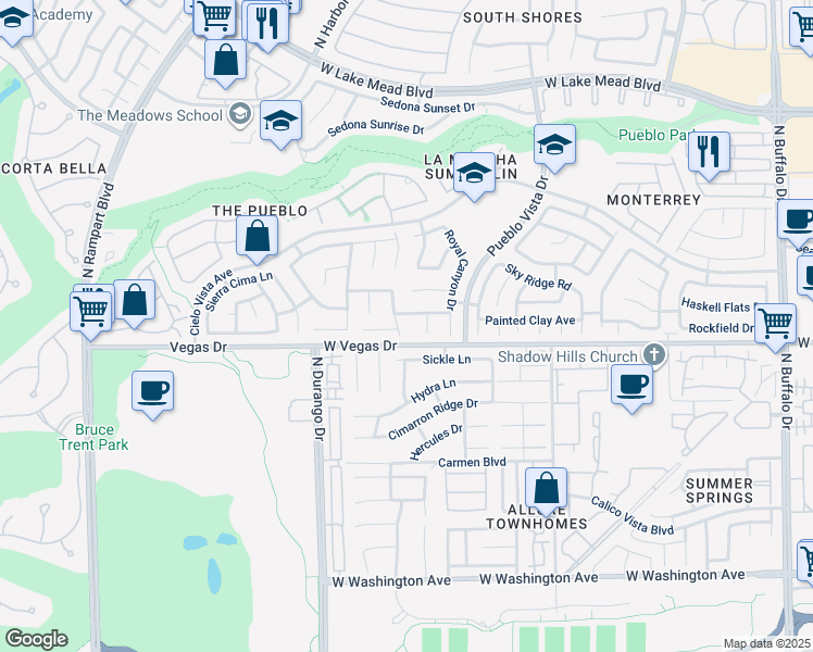 map of restaurants, bars, coffee shops, grocery stores, and more near 1612 North Sand Canyon Drive in Las Vegas