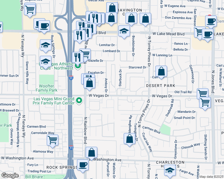map of restaurants, bars, coffee shops, grocery stores, and more near 1616 Marathon Drive in Las Vegas