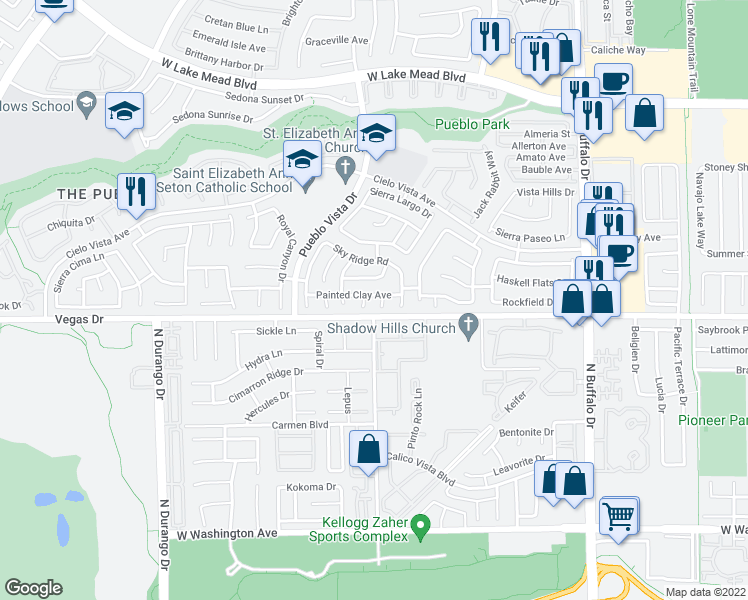map of restaurants, bars, coffee shops, grocery stores, and more near 8005 Painted Clay Avenue in Las Vegas