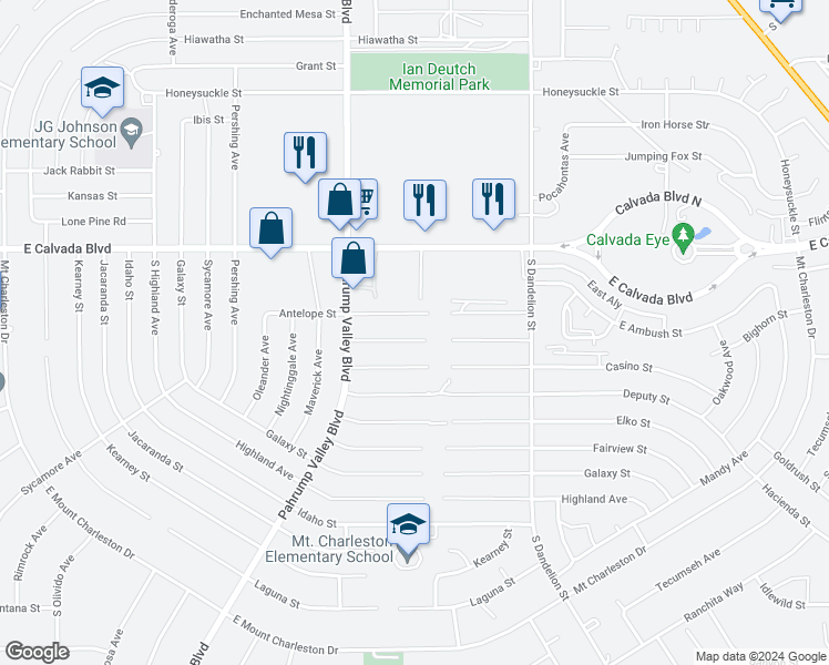 map of restaurants, bars, coffee shops, grocery stores, and more near 1550 Bighorn Street in Pahrump