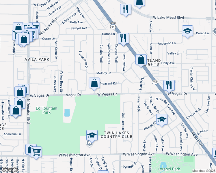 map of restaurants, bars, coffee shops, grocery stores, and more near 4087 Pleasant Road in Las Vegas