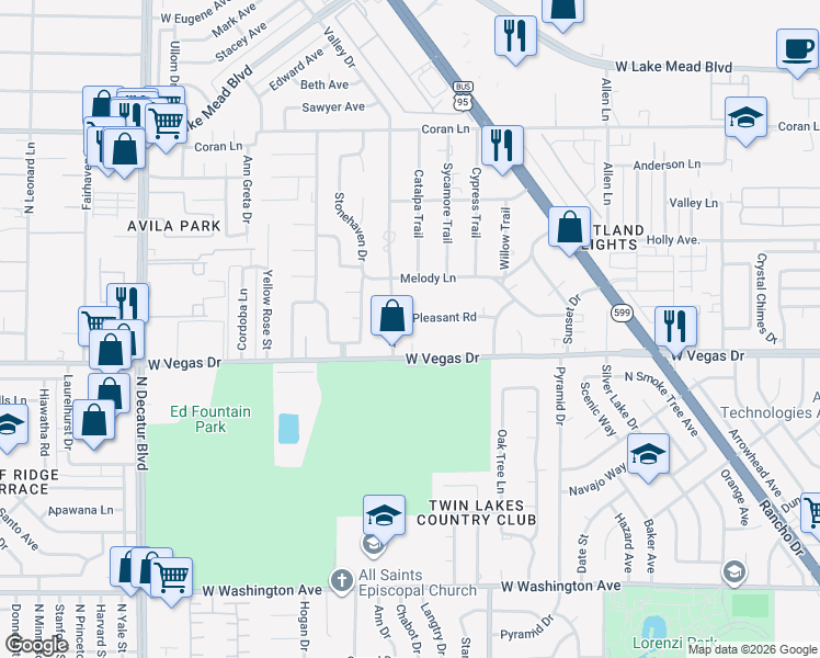 map of restaurants, bars, coffee shops, grocery stores, and more near 4116 Vegas Drive in Las Vegas