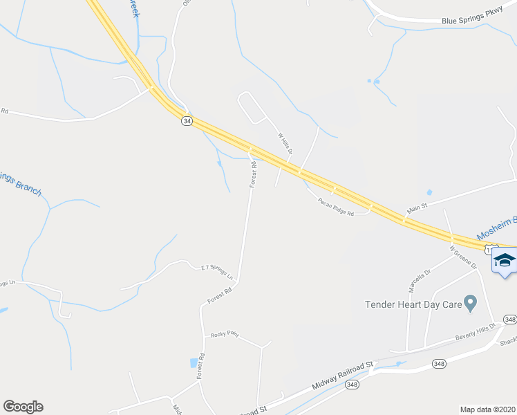 map of restaurants, bars, coffee shops, grocery stores, and more near 241 Forest Road in Mosheim