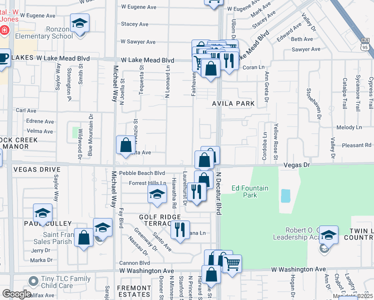map of restaurants, bars, coffee shops, grocery stores, and more near 1655 Fairhaven Street in Las Vegas