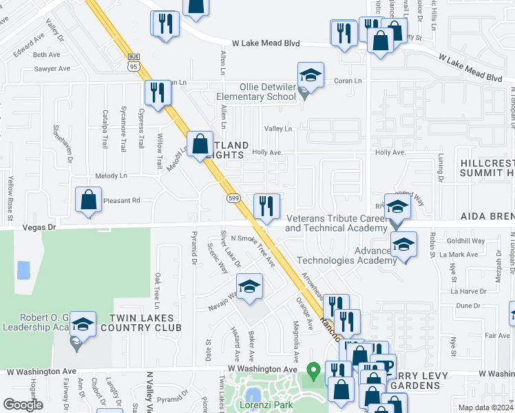 map of restaurants, bars, coffee shops, grocery stores, and more near 3517 Grecian Queen Avenue in Las Vegas
