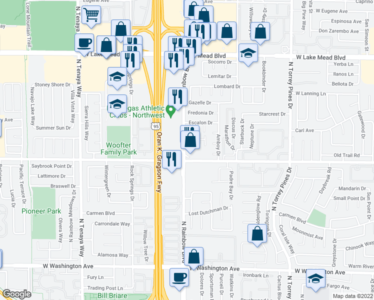 map of restaurants, bars, coffee shops, grocery stores, and more near 6650 Vegas Drive in Las Vegas