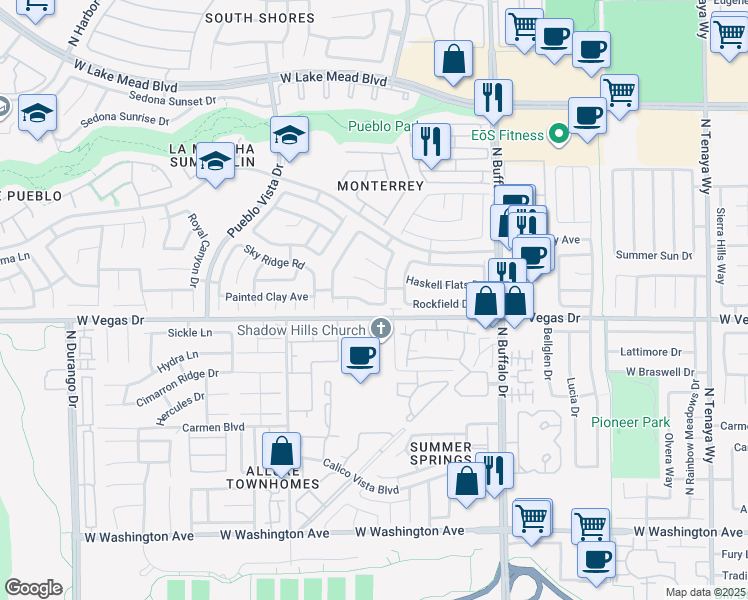 map of restaurants, bars, coffee shops, grocery stores, and more near 7816 Calico Flower Avenue in Las Vegas