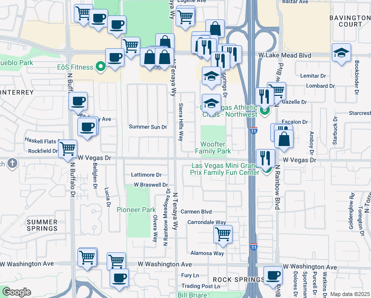 map of restaurants, bars, coffee shops, grocery stores, and more near 7224 Single Pine Drive in Las Vegas