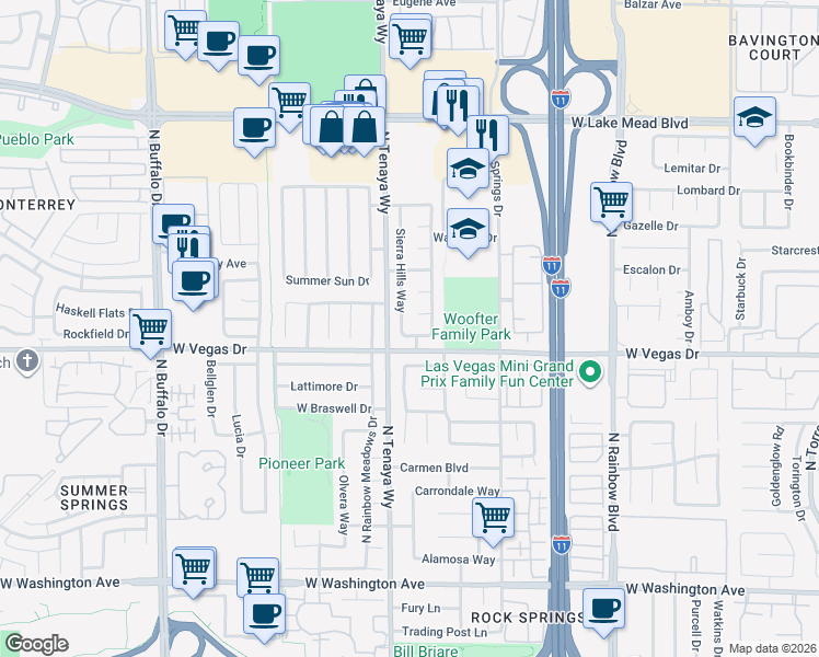 map of restaurants, bars, coffee shops, grocery stores, and more near 7224 Single Pine Drive in Las Vegas