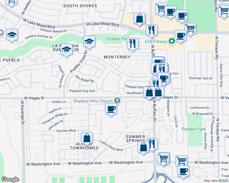 map of restaurants, bars, coffee shops, grocery stores, and more near 7816 Calico Flower Avenue in Las Vegas