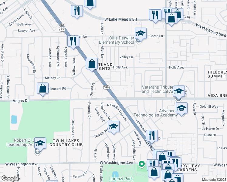 map of restaurants, bars, coffee shops, grocery stores, and more near 3541 Arcadian Sea Street in Las Vegas