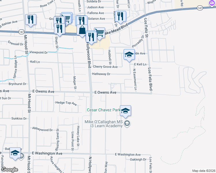 map of restaurants, bars, coffee shops, grocery stores, and more near 1615 North Stonehill Road in Las Vegas
