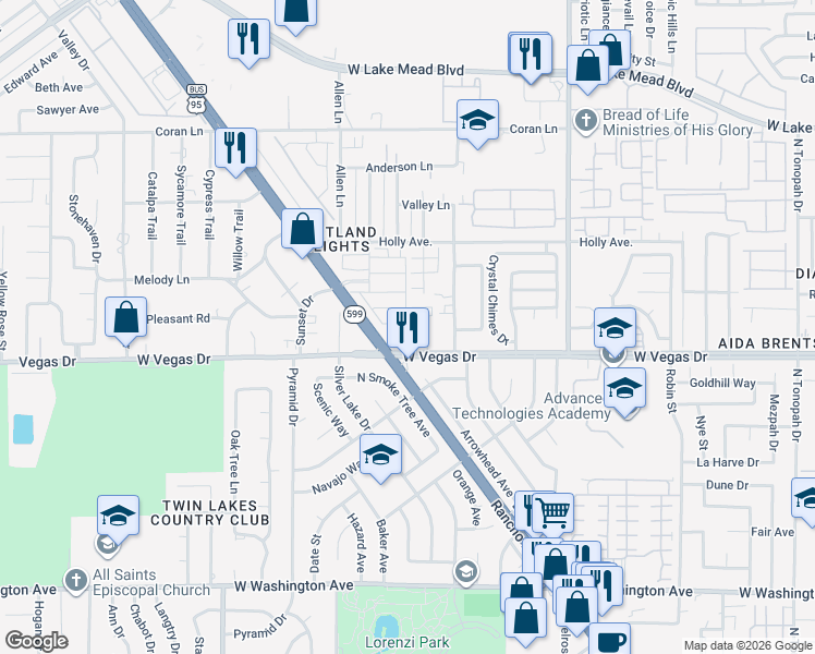 map of restaurants, bars, coffee shops, grocery stores, and more near 3042 Vegas Drive in Las Vegas