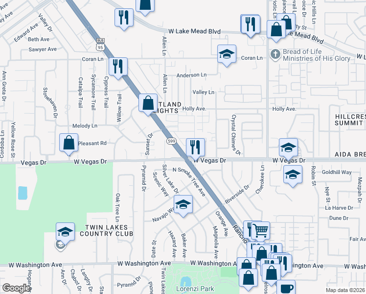 map of restaurants, bars, coffee shops, grocery stores, and more near 1610 Tonopah Highway in Las Vegas