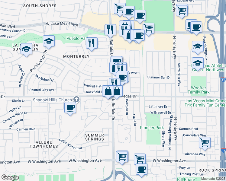 map of restaurants, bars, coffee shops, grocery stores, and more near 1620 North Buffalo Drive in Las Vegas