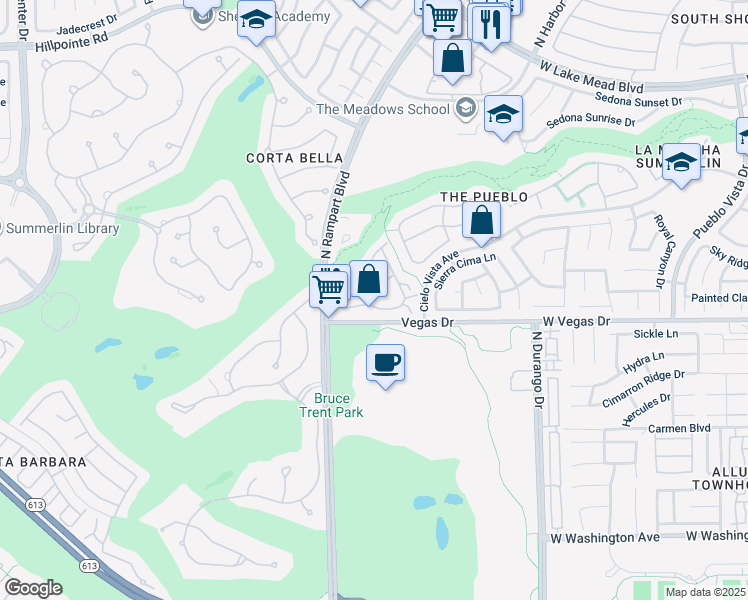map of restaurants, bars, coffee shops, grocery stores, and more near 8721 Red Brook Drive in Las Vegas