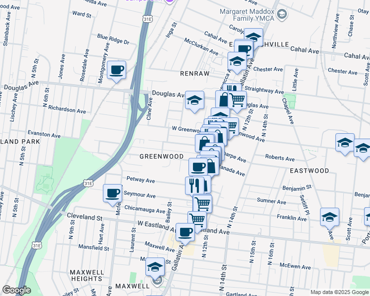 map of restaurants, bars, coffee shops, grocery stores, and more near 1028 Sharpe Avenue in Nashville