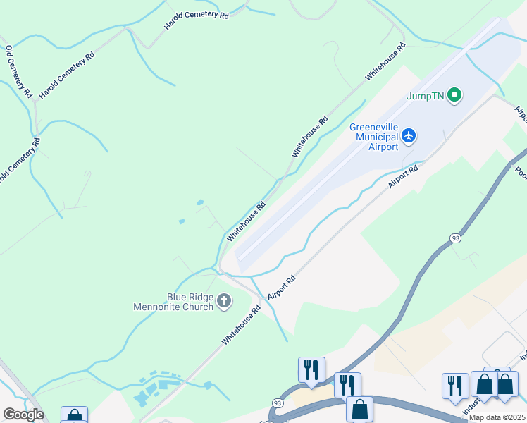 map of restaurants, bars, coffee shops, grocery stores, and more near 1120 Whitehouse Road in Greeneville