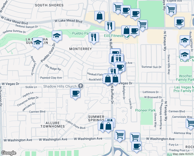 map of restaurants, bars, coffee shops, grocery stores, and more near 7704 Rockfield Drive in Las Vegas