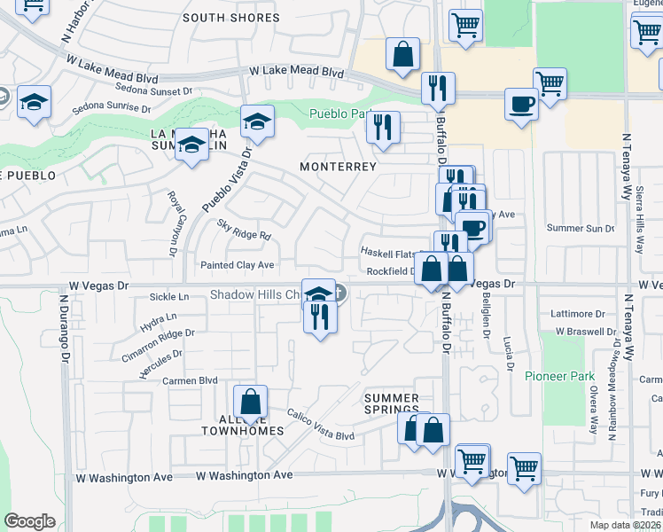 map of restaurants, bars, coffee shops, grocery stores, and more near 7816 Calico Flower Avenue in Las Vegas