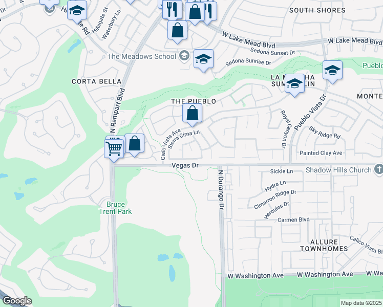 map of restaurants, bars, coffee shops, grocery stores, and more near 1601 Vespertina Court in Las Vegas