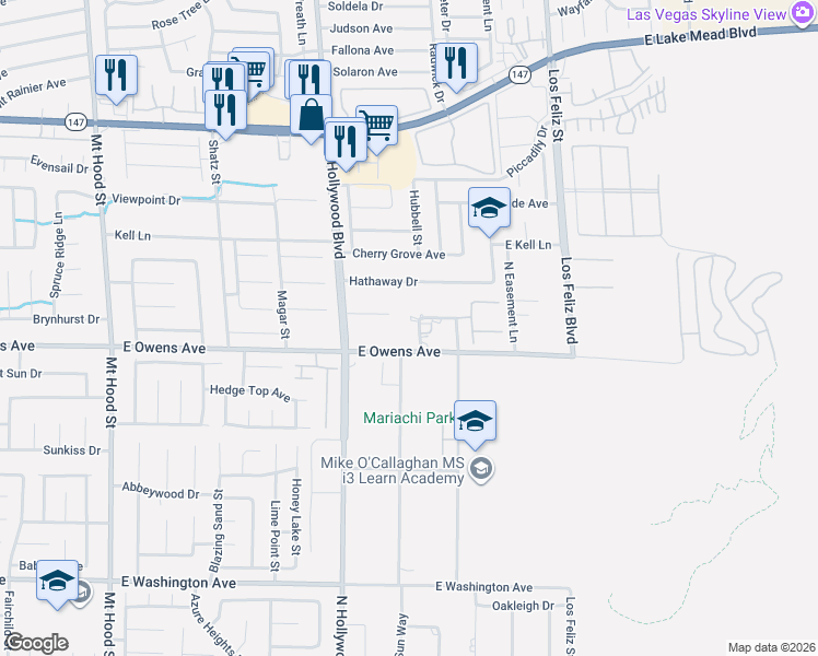 map of restaurants, bars, coffee shops, grocery stores, and more near 1645 North Stonehill Road in Las Vegas