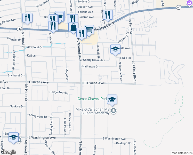 map of restaurants, bars, coffee shops, grocery stores, and more near 1615 North Stonehill Road in Las Vegas