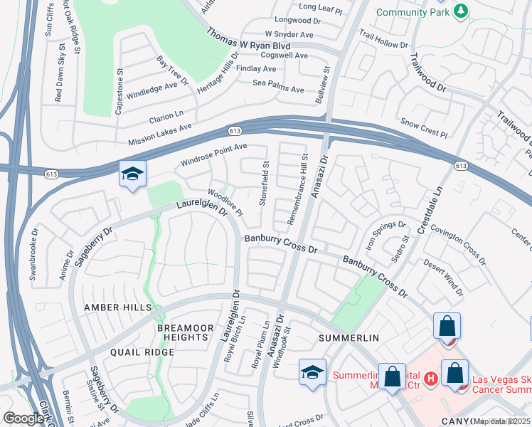 map of restaurants, bars, coffee shops, grocery stores, and more near 1524 Stonefield Street in Las Vegas