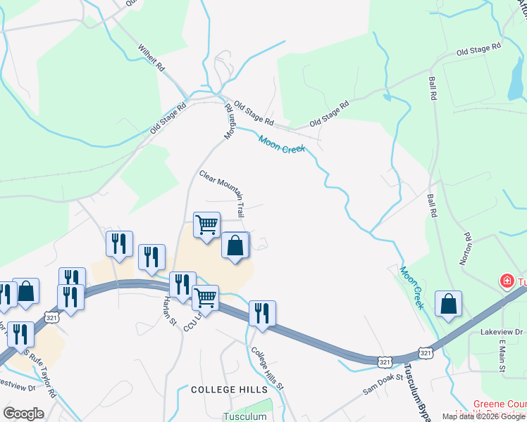 map of restaurants, bars, coffee shops, grocery stores, and more near 506 Chinaberry Court in Greeneville