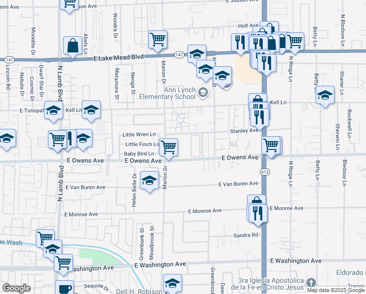 map of restaurants, bars, coffee shops, grocery stores, and more near 4770 East Owens Avenue in Las Vegas