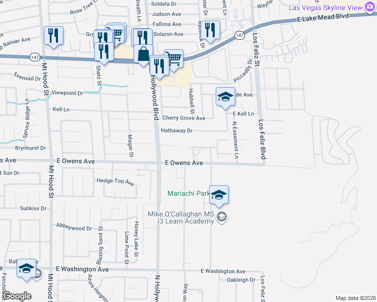 map of restaurants, bars, coffee shops, grocery stores, and more near 1645 North Stonehill Road in Las Vegas