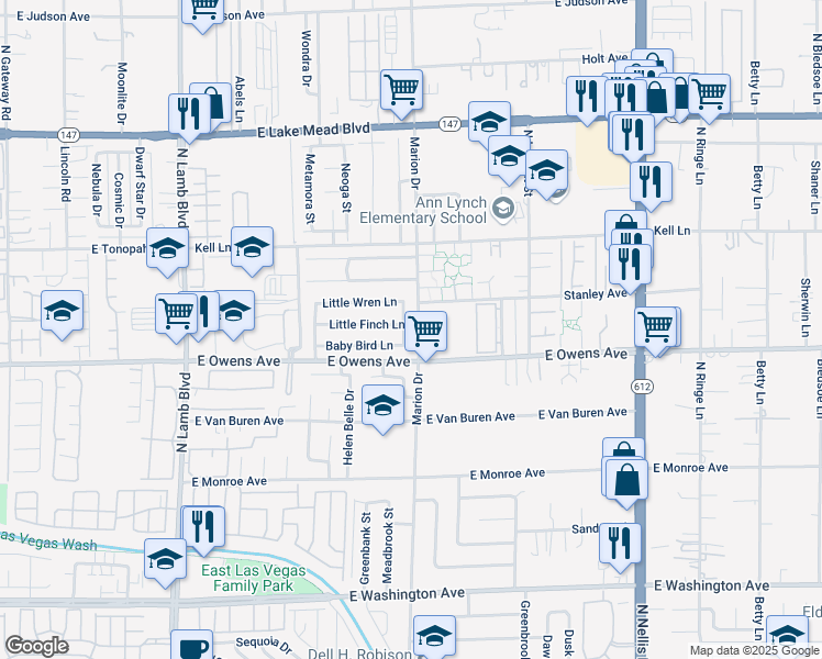 map of restaurants, bars, coffee shops, grocery stores, and more near 1654 Nesting Way in Las Vegas