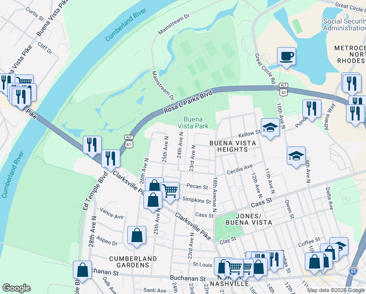 map of restaurants, bars, coffee shops, grocery stores, and more near 2209 24th Avenue North in Nashville