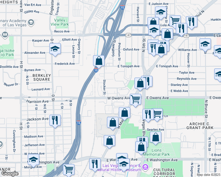 map of restaurants, bars, coffee shops, grocery stores, and more near 1609d Davis Place in North Las Vegas