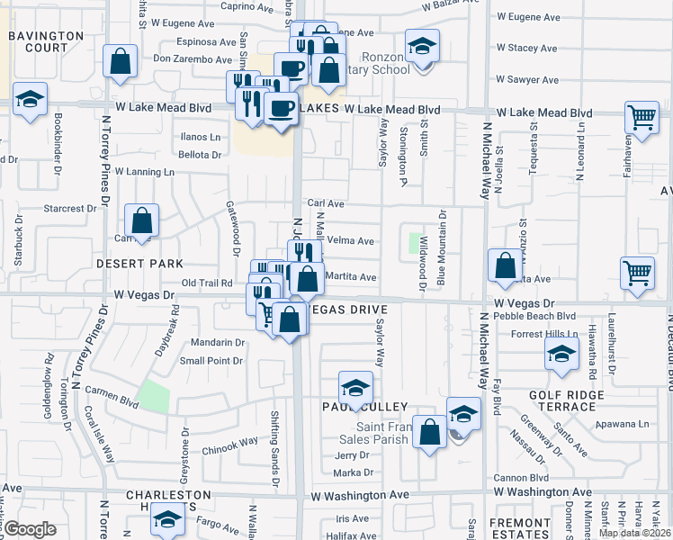 map of restaurants, bars, coffee shops, grocery stores, and more near 5917 Martita Avenue in Las Vegas
