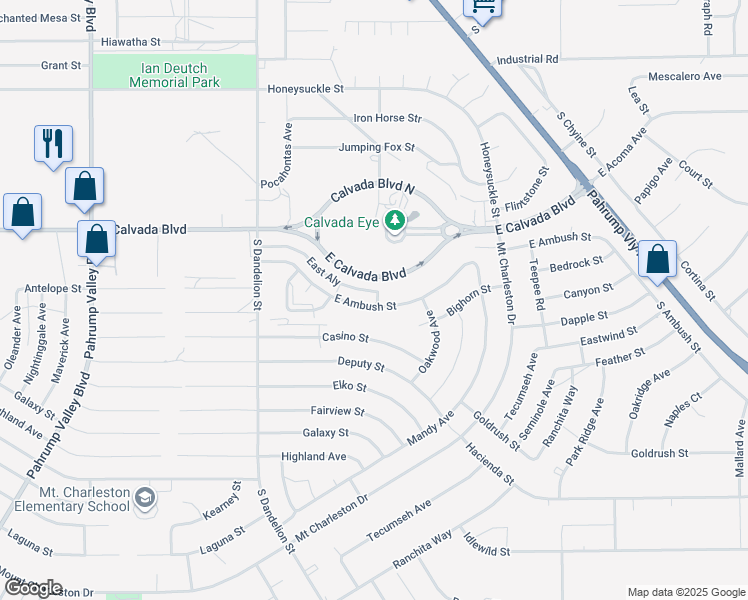 map of restaurants, bars, coffee shops, grocery stores, and more near 2041 East Ambush Street in Pahrump